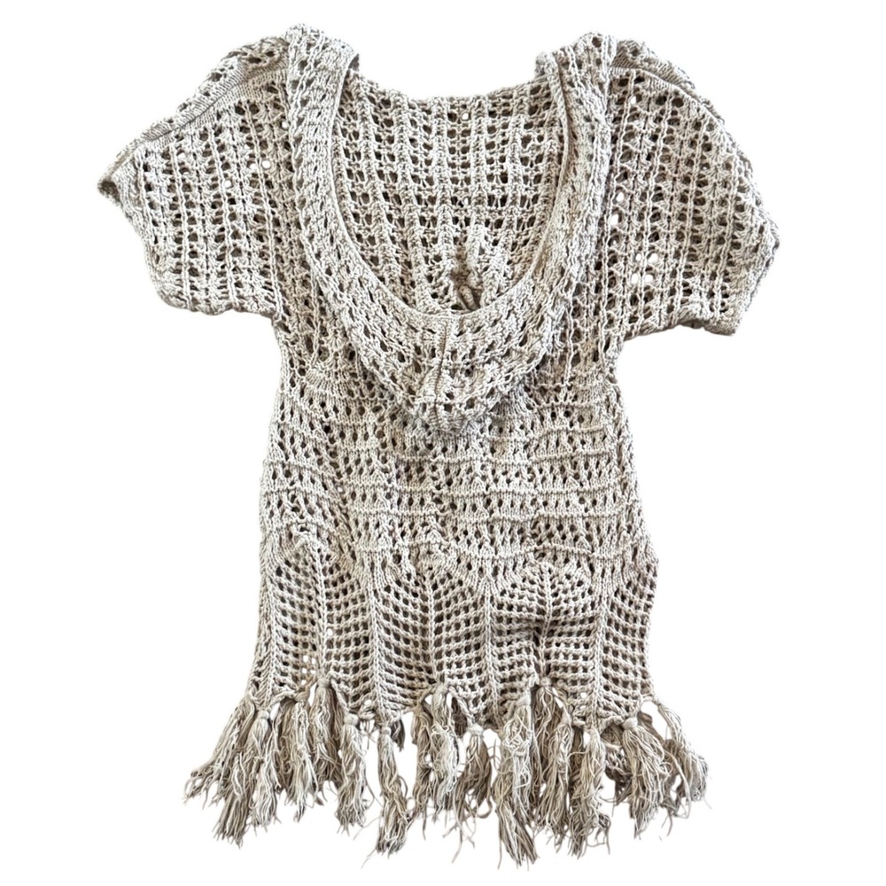 Vintage Y2K Style Hollister Crochet Hooded Fringe Knit Top XS Beach‎ Preppy Boho - Picture 4 of 9